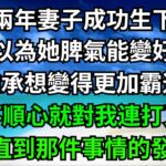 結婚兩年妻子成功生下寶寶，我本以為她的脾氣能變好一點，誰承想變得更加霸道，稍不順心就對我連打又罵，一直到那件事情的發生！【一濟說】#落日溫情#情感故事#花開富貴#深夜淺讀#深夜淺談#家庭矛盾#爽文